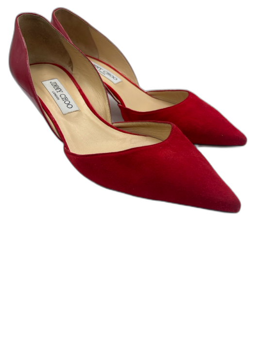 Jimmy Choo Shoe Size 41 Red Suede & Patent Leather Pointed Toe Low Heel Pumps Red / 41