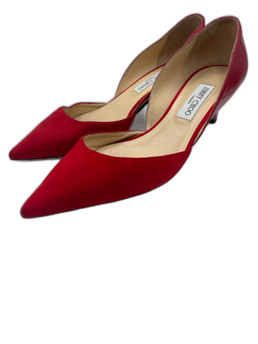 Jimmy Choo Shoe Size 41 Red Suede & Patent Leather Pointed Toe Low Heel Pumps Red / 41