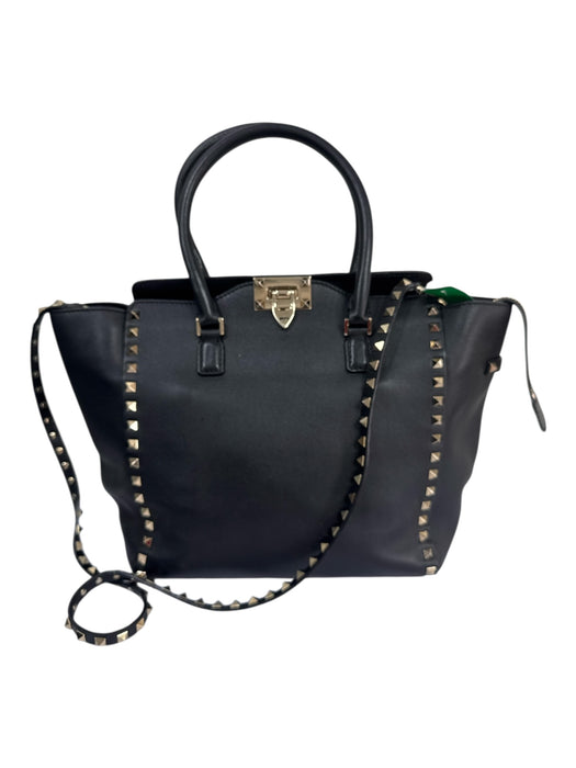 Valentino Garavani Black & Gold Leather Rockstud Turn Lock Tote Bag Black & Gold / M