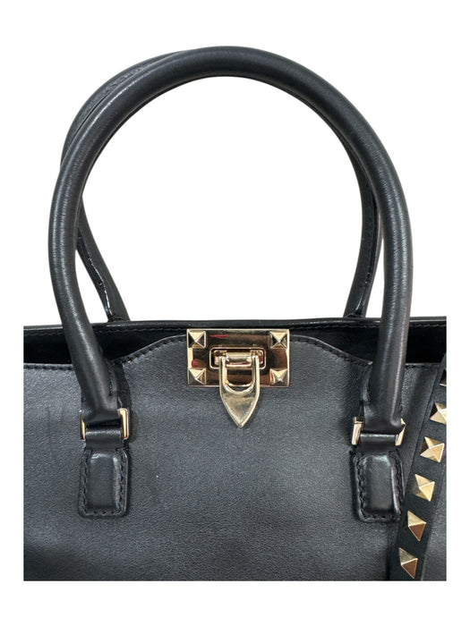 Valentino Garavani Black & Gold Leather Rockstud Turn Lock Tote Bag Black & Gold / M