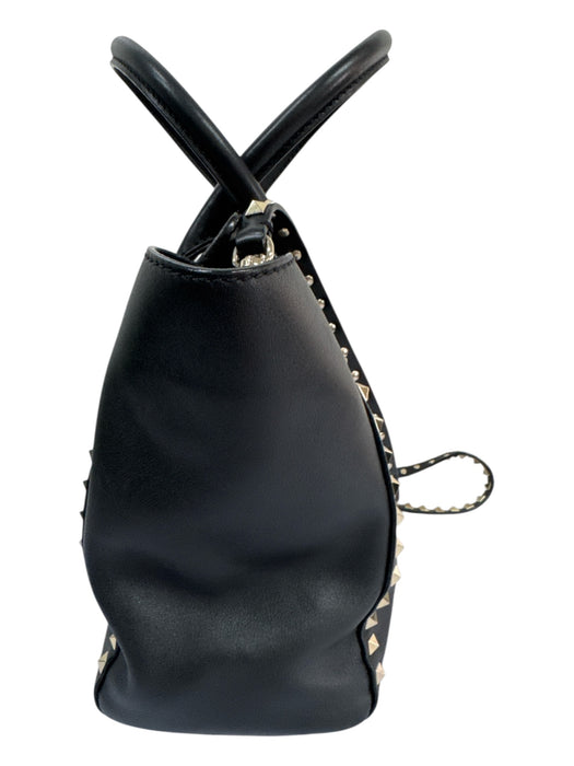 Valentino Garavani Black & Gold Leather Rockstud Turn Lock Tote Bag Black & Gold / M
