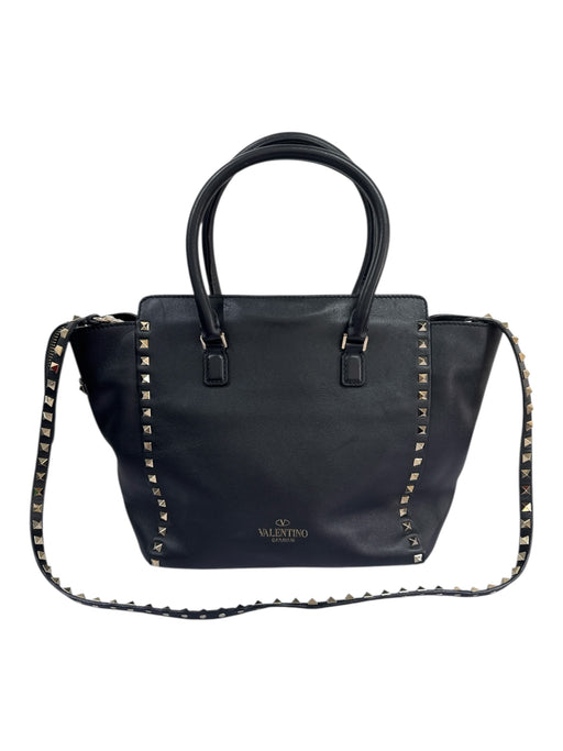 Valentino Garavani Black & Gold Leather Rockstud Turn Lock Tote Bag Black & Gold / M
