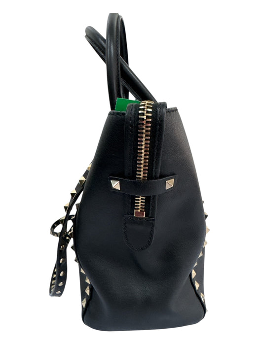 Valentino Garavani Black & Gold Leather Rockstud Turn Lock Tote Bag Black & Gold / M