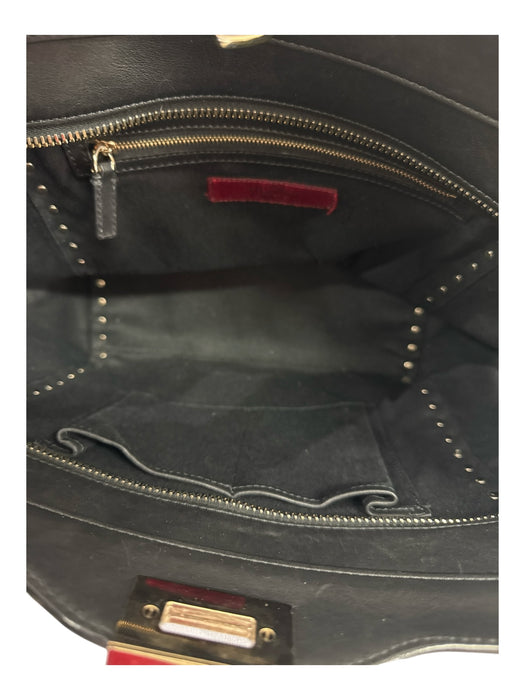 Valentino Garavani Black & Gold Leather Rockstud Turn Lock Tote Bag Black & Gold / M