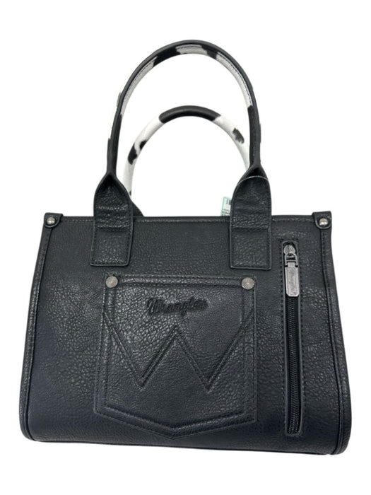 Wrangler Black Leather Top Handles Whipstitch Cow Print Bag Black