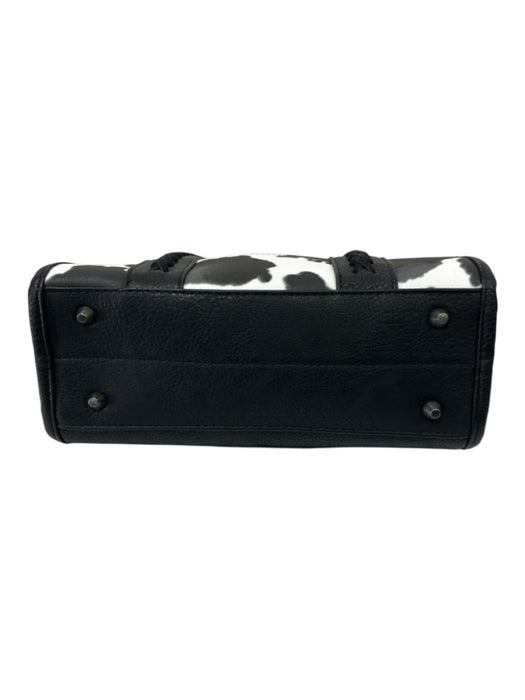 Wrangler Black Leather Top Handles Whipstitch Cow Print Bag Black