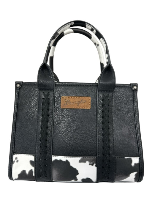 Wrangler Black Leather Top Handles Whipstitch Cow Print Bag Black