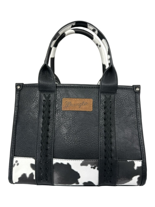 Wrangler Black Leather Top Handles Whipstitch Cow Print Bag Black
