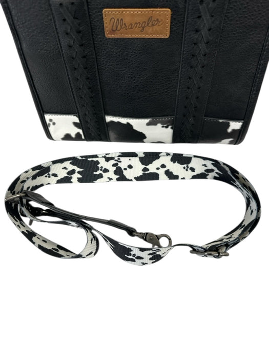 Wrangler Black Leather Top Handles Whipstitch Cow Print Bag Black