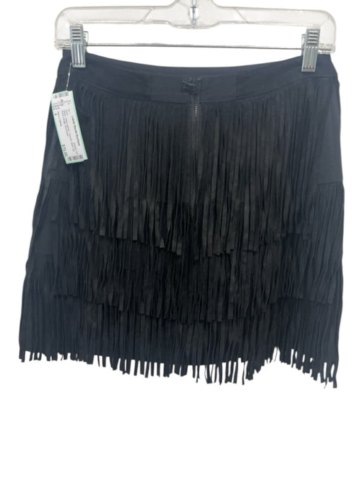 Alice + Olivia Size 4 Black Goat Leather Tassels Back Zip Knee Length Skirt Black / 4