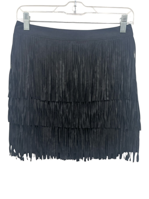Alice + Olivia Size 4 Black Goat Leather Tassels Back Zip Knee Length Skirt Black / 4