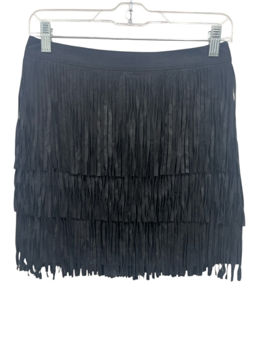 Alice + Olivia Size 4 Black Goat Leather Tassels Back Zip Knee Length Skirt Black / 4