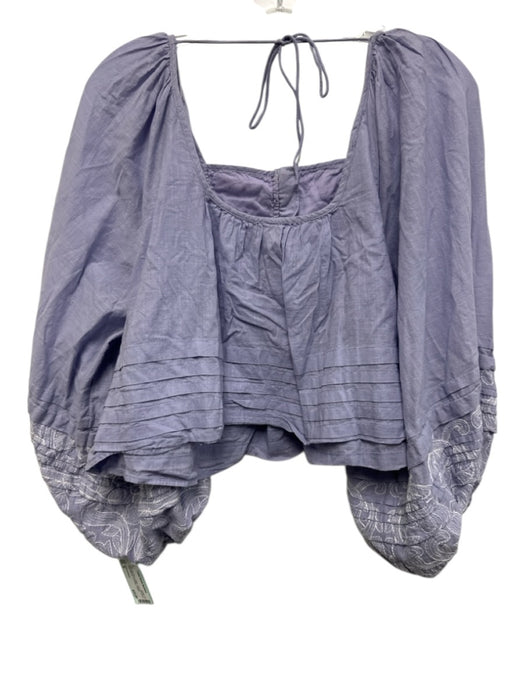 Anthropologie Size S Periwinkle Blue Cotton Long puff sleeve Embroidered Top Periwinkle Blue / S