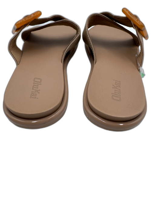 Olukai Shoe Size 8 Beige & Orange Leather Criss Cross Slip On Mule Sandals Beige & Orange / 8
