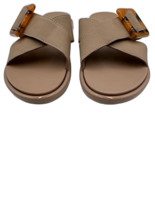 Olukai Shoe Size 8 Beige & Orange Leather Criss Cross Slip On Mule Sandals Beige & Orange / 8