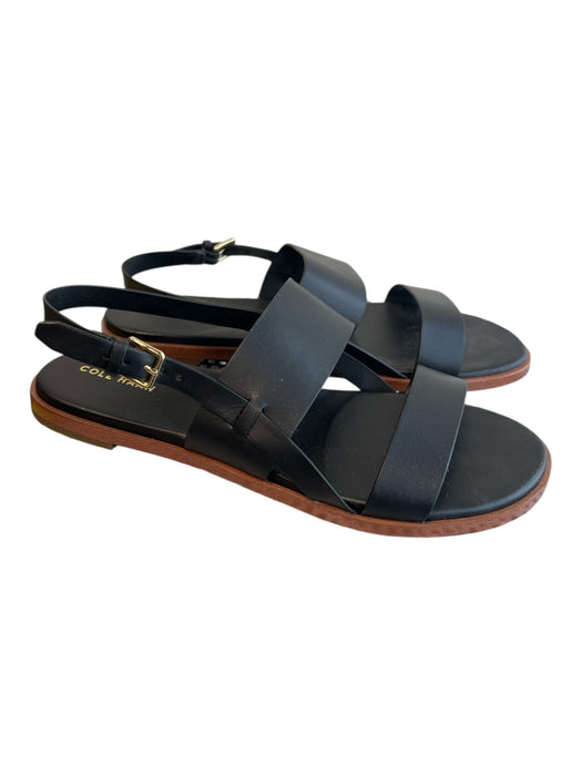 Cole Haan Shoe Size 8 Black Leather Slingbacks Buckle Open Toe Flat Shoes Black / 8