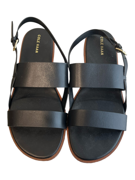 Cole Haan Shoe Size 8 Black Leather Slingbacks Buckle Open Toe Flat Shoes Black / 8