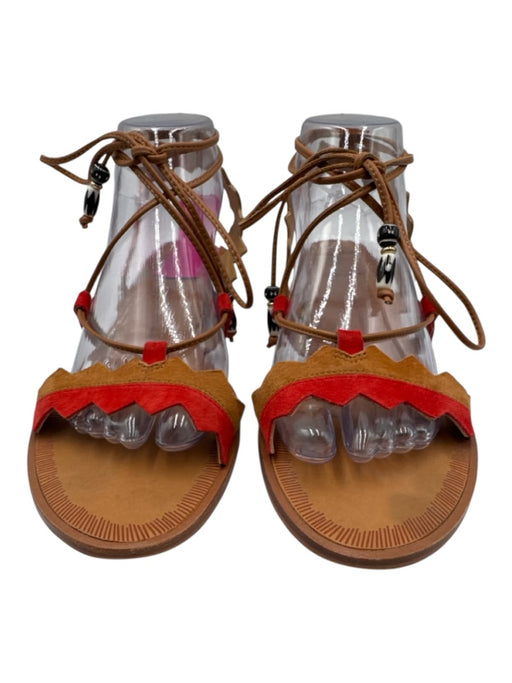 Dolce Vita Shoe Size 8 Brown & Red Leather Upper Suede Strappy Low Wedge Sandals Brown & Red / 8