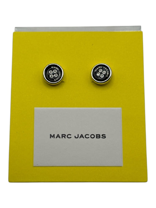 Marc Jacobs Black & Silver Tone Metal Enamel Button Stud Post Back Earrings Black & Silver Tone