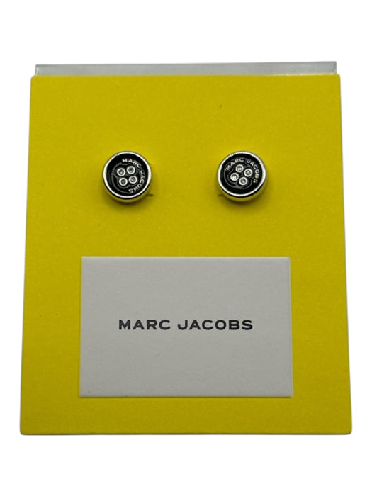 Marc Jacobs Black & Silver Tone Metal Enamel Button Stud Post Back Earrings Black & Silver Tone