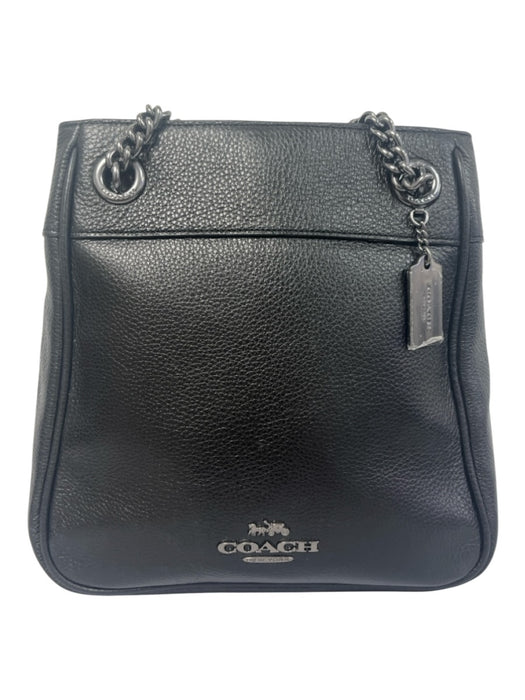 Coach Black Pebbled Leather Shoulder Bag Zip Close silver hardware Bag Black / S/M