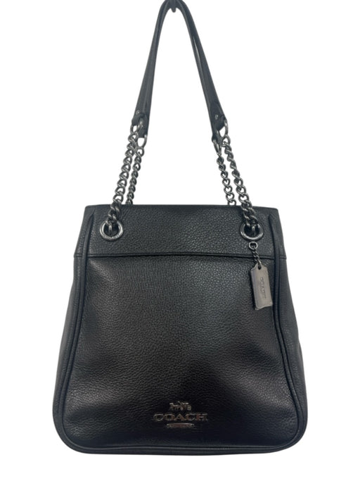 Coach Black Pebbled Leather Shoulder Bag Zip Close silver hardware Bag Black / S/M
