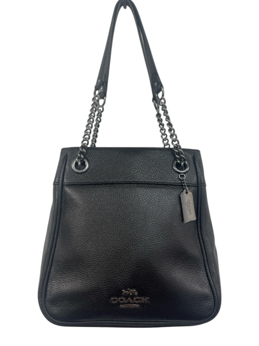 Coach Black Pebbled Leather Shoulder Bag Zip Close silver hardware Bag Black / S/M