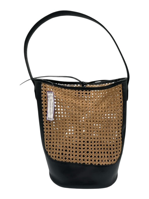 J Crew Beige & Black Paper Leather Woven Holes shoulder strap Bag Beige & Black / M
