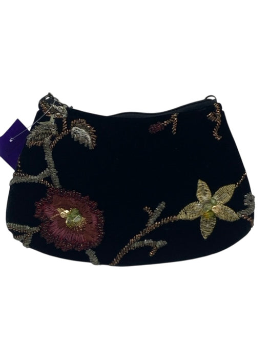 Mary Frances Black & Multi Felt Floral Applique Zip Close Crossbody Chain Bag Black & Multi / S