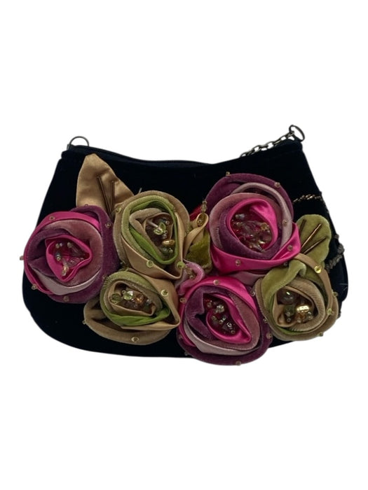 Mary Frances Black & Multi Felt Floral Applique Zip Close Crossbody Chain Bag Black & Multi / S