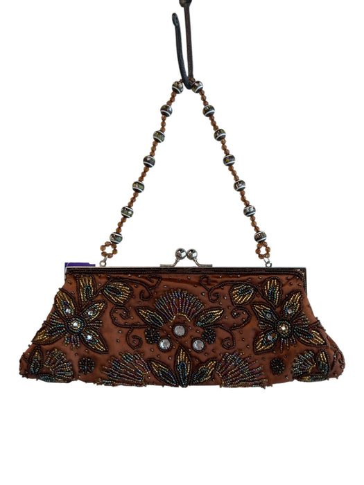 Apt 9 Brown Fabric Beaded Clasp Closure Shoulder Strap Clutch Bag Brown / Small