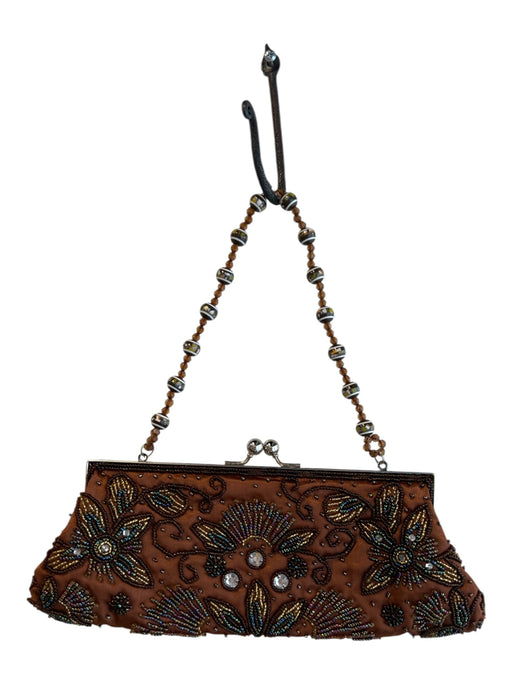 Apt 9 Brown Fabric Beaded Clasp Closure Shoulder Strap Clutch Bag Brown / Small