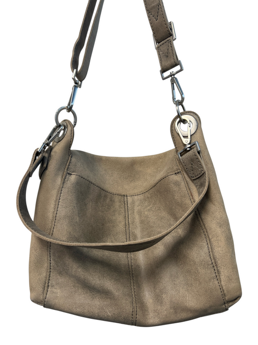 Hammitt Taupe Suede Silver Hardware Crossbody Double Strap Zip Close Bag Taupe / Medium