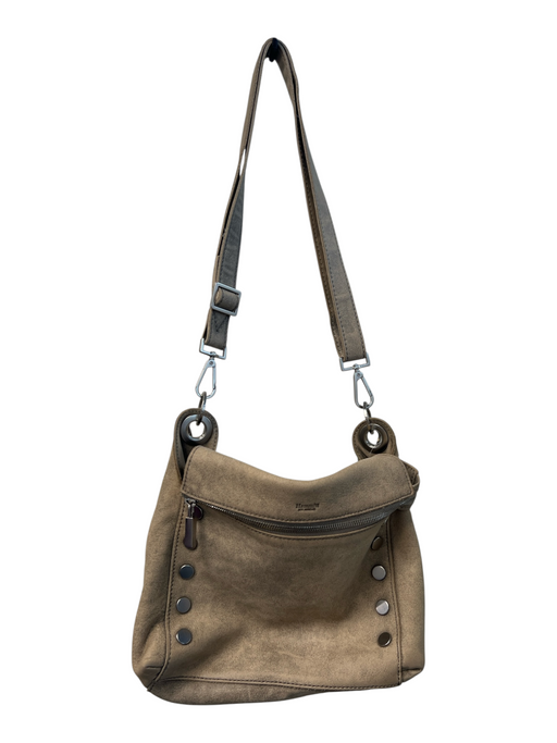 Hammitt Taupe Suede Silver Hardware Crossbody Double Strap Zip Close Bag Taupe / Medium