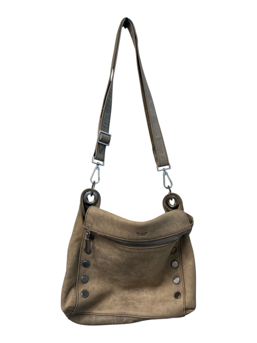 Hammitt Taupe Suede Silver Hardware Crossbody Double Strap Zip Close Bag Taupe / Medium