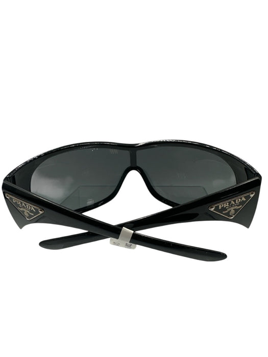 Prada Black Acetate Shield Style Logo Detail Tinted Lens Sunglasses Black
