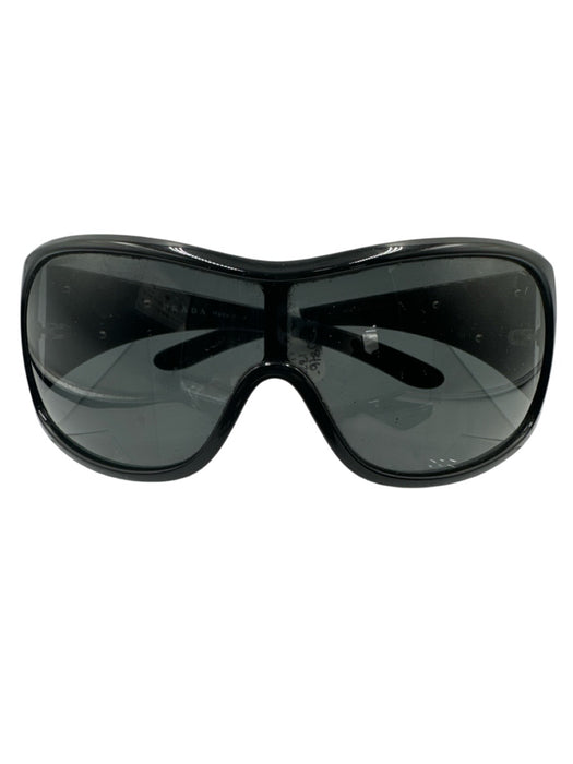 Prada Black Acetate Shield Style Logo Detail Tinted Lens Sunglasses Black