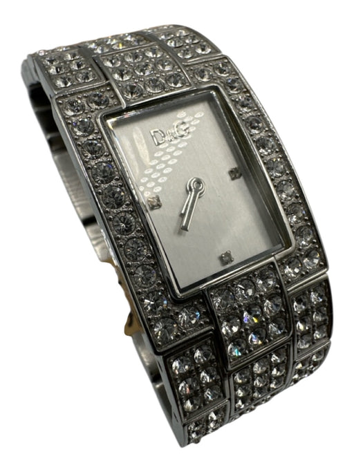 D&G Dolce & Gabbana Silver & Clear Stainless steel Rhinestone Clasp Watches Silver & Clear