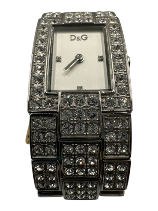 D&G Dolce & Gabbana Silver & Clear Stainless steel Rhinestone Clasp Watches Silver & Clear