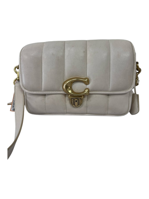 Coach Ivory White Leather Quilted Pillowed Brass Hardware Crossbody Strap Bag Ivory White / S/M