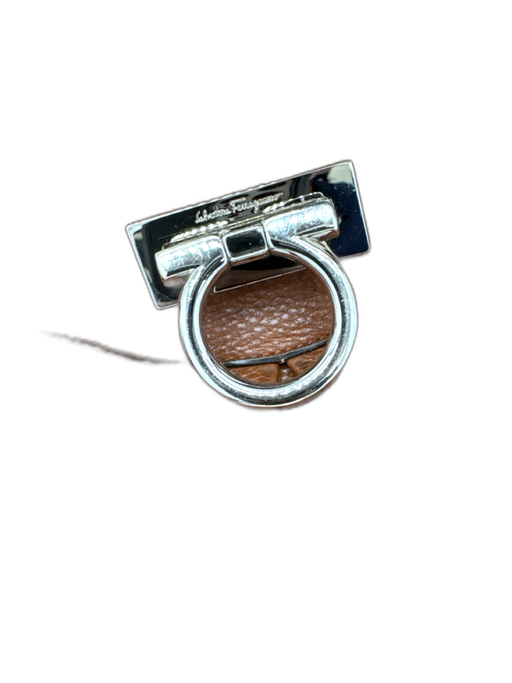 Salvatore Ferragamo Brown Leather Textile Strap Silver Tone Hardware Bag Brown