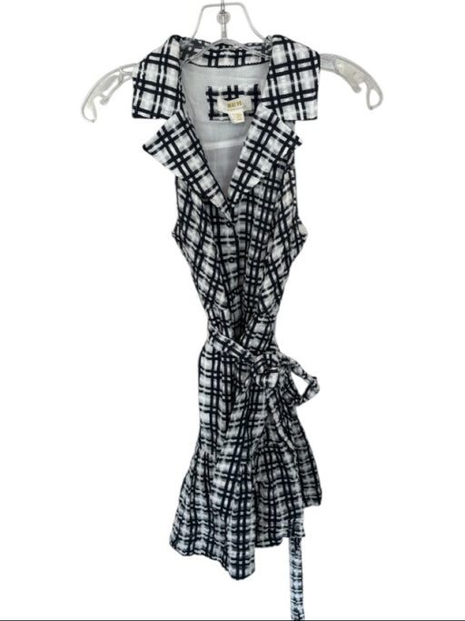 Maeve Size 2 Black & White Cotton Blend Plaid Button Sleeveless Collared Dress Black & White / 2