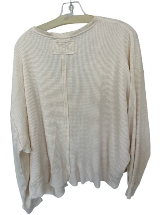 We The Free Size S Beige Cotton Blend Waffle Knit V Neck Raw Detailing Top Beige / S