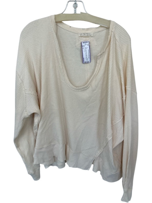 We The Free Size S Beige Cotton Blend Waffle Knit V Neck Raw Detailing Top Beige / S