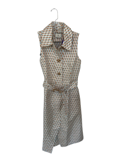 Tuckernuck Size S Brown & Blue Polyester Blend Geometric Collared Dress Brown & Blue / S