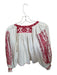 Free People Size M White & Red Cotton Long Balloon Sleeve V Neck Top White & Red / M