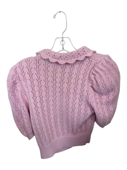 ASTR Size M Pink Wool Blend Short Balloon Sleeve Crochet Collar Sweater Pink / M