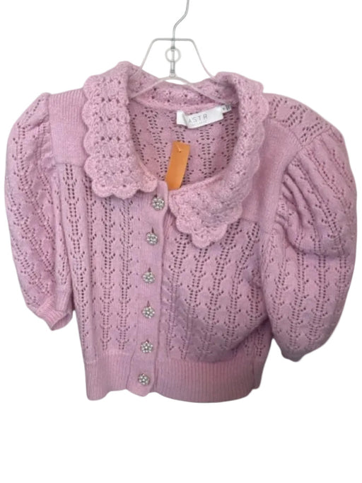 ASTR Size M Pink Wool Blend Short Balloon Sleeve Crochet Collar Sweater Pink / M