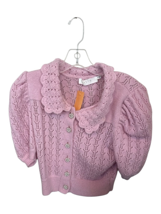 ASTR Size M Pink Wool Blend Short Balloon Sleeve Crochet Collar Sweater Pink / M