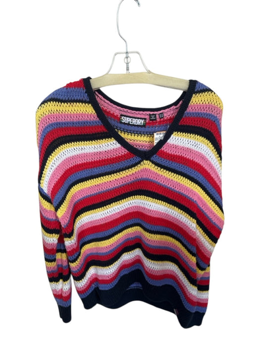Superdry Size 8 Multi Cotton Long Sleeve Loose Knit V Neck Sweater Multi / 8